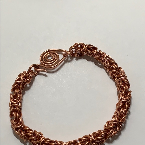 Swan hook Byzantine weave solid copper bracelet - Picture 2 of 8